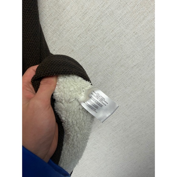 Orvis Mens L Brown Textured Quarter Zip Pullover Sherpa Lined Fleece Jacket - Picture 6 of 9